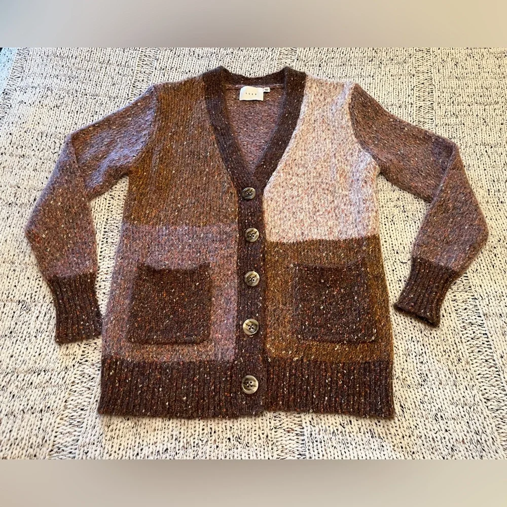 Lush Women’s Colorblock Button-down Cardigan Sweater Pink Brown Size S, NWOT - Picture 2 of 6